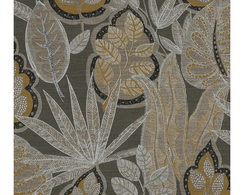 A.S. CRÉATION Vliesbehang 39346-3 Famous Garden bladeren taupe Close-up van een textiel met bladerpatroon