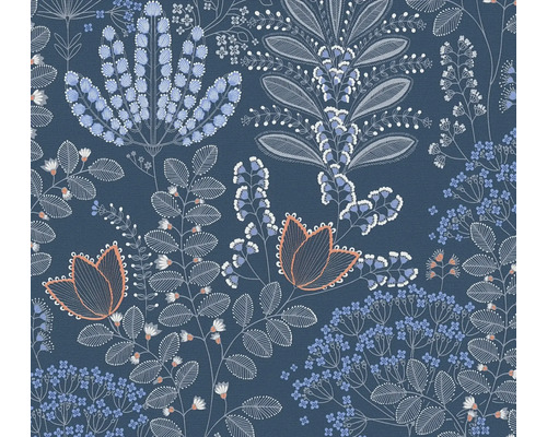 A.S. CRÉATION Vliesbehang 39349-4 Famous Garden bladeren bloemen blauw Behang met bloemmotief voor wanddecoratie
