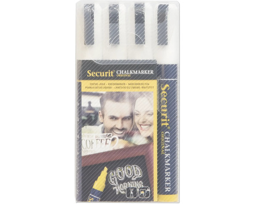 Krijtstiften kalligrafiepunt 2-6 mm wit 4 stuks Securit krijtstiften in 4-pak