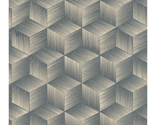 A.S. CRÉATION Vliesbehang 38506-3 Natural Living geometrisch blauw Behang met een geometrisch kubuspatroon