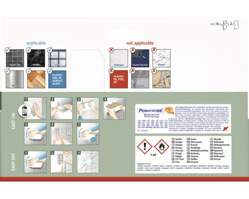 Informatie over het aanbrengen van plakstrips op verschillende oppervlakken, evenals montage- en demontage-instructies