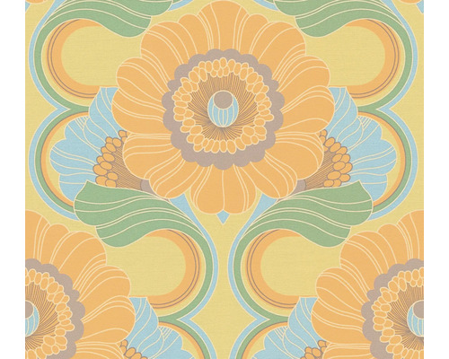 A.S. CRÉATION Vliesbehang 39530-1 Retro Chic bloemen geel/oranje Bloemetjesbehang met bloemmotief