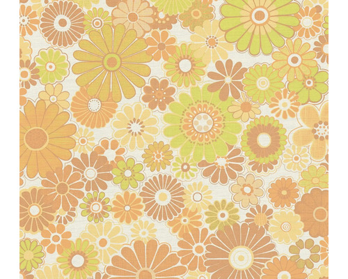 A.S. CRÉATION Vliesbehang 39535-5 Retro Chic bloemen geel Behang met bloemenpatroon in retrostijl