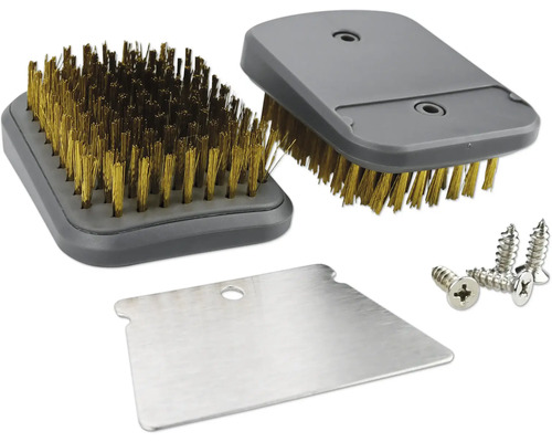 Grillborstel met messing borstelharen, schraper en schroeven