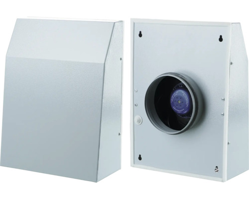 Inbouwbehuizing voor wandmontage met ventilator, van voren en van achteren