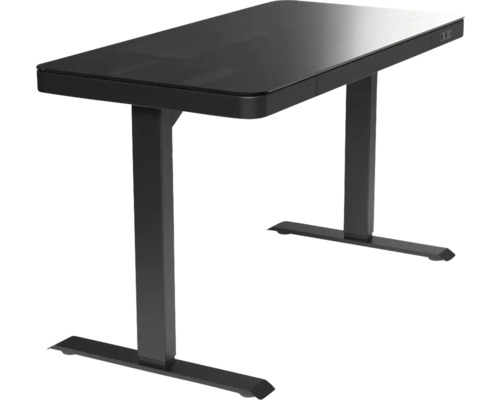 In hoogte verstelbaar bureau met glazen blad en stalen frame