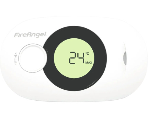 FireAngel logo. Kamertemperatuursensor voor het meten van de temperatuur