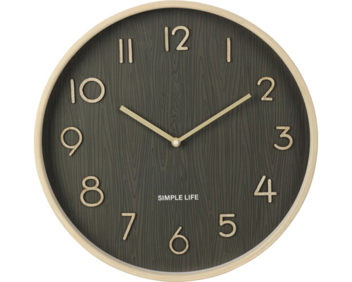 Ronde wandklok met houtnerf en uurweergave