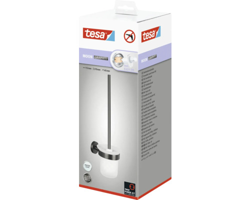 Verpakking van een Tesa Moon Graphite toiletborstelgarnituur met glazen houder