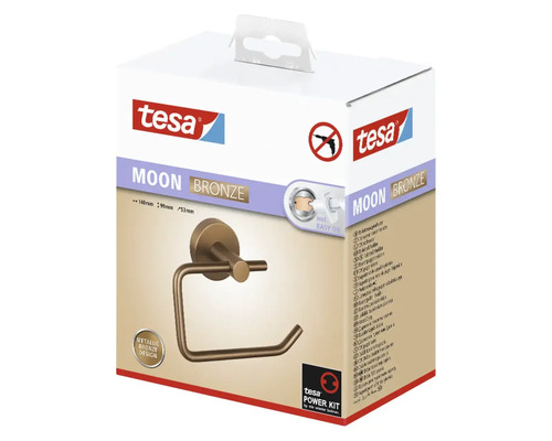 Verpakking van een bronzen Tesa Moon toiletpapierhouder voor wandmontage zonder boren