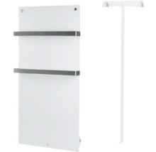 Witte glazen radiator met handdoekhouders en voet