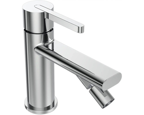 Glanzende wastafelkraan met waterkraan en uitloop