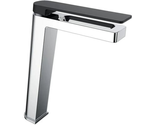 Hoge wastafelmengkraan van verchroomd metaal met bedieningselement