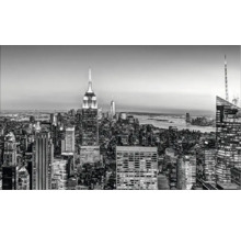 Zwart-witfoto van de skyline van New York City met het Empire State Building