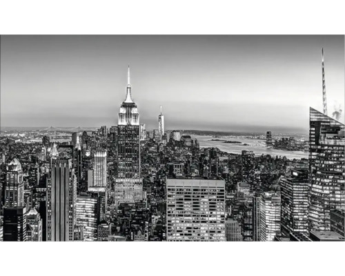Zwart-witfoto van de skyline van New York City met het Empire State Building
