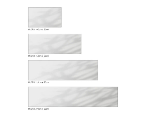 Verschillende formaten PROFIX panelen: 100 cm x 60 cm, 160 cm x 60 cm, 210 cm x 60 cm, 270 cm x 60 cm