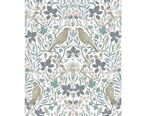 MARBURG Vliesbehang 47619 Heritage bloemen bladeren blauw/wit Behang met vogel-, hop- en bloemmotief