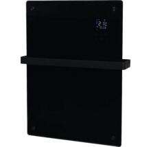 Zwarte glazen verwarming met handdoekhouder en digitale display