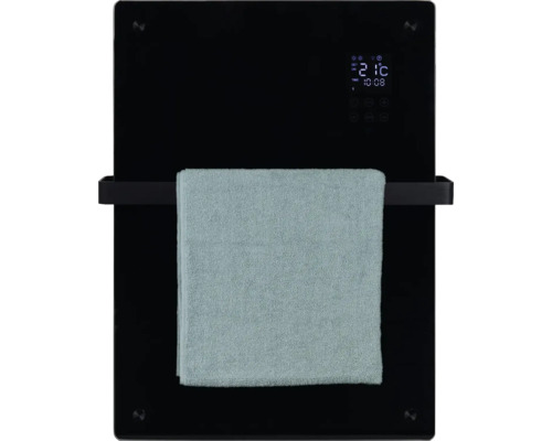 Zwarte glazen verwarming met handdoek en digitaal display