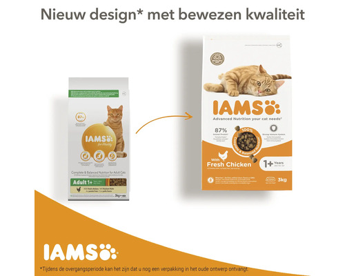 IAMS Kattenvoer adult kip 3 kg Iams kattenvoer nieuw ontwerp met bewezen kwaliteit