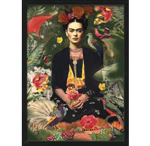 Schilderij van Frida Kahlo met bloemen en dieren in lijst