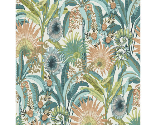 ERISMANN Vliesbehang 10390-18 Martinique bloemen turquoise Behang met bloemrijk junglepatroon