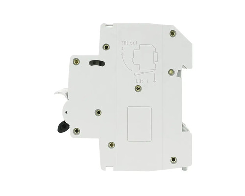 Aardlekschakelaar in het wit met instructies voor optillen en kantelen