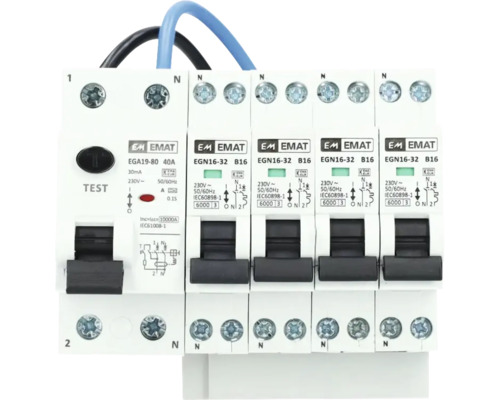 EMAT Uitbreidingsset 1 aardlekschakelaar 2P 40A + 4 installatieautomaat 1P+N 16A B-Kar