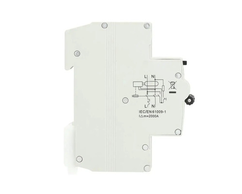 Aardlekschakelaar met schakelschema op de achterkant van de behuizing