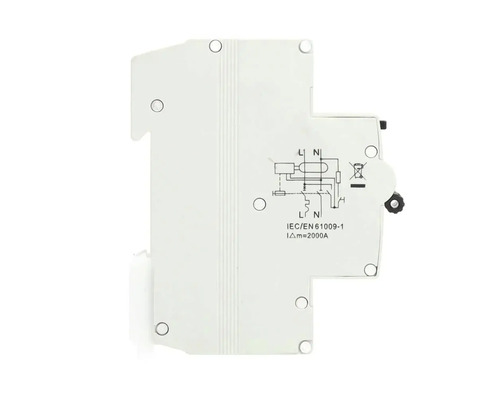 Aardlekschakelaar met schakelschema en informatie over de norm IEC respectievelijk EN 61009-1 en een nominale stroom van 2000 ampère