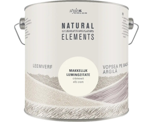 NATURAL ELEMENTS Leemverf "Makkelijk" crèmewit 2,5 l Verfemmer met leemverf Natural Elements
