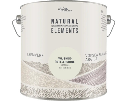 NATURAL ELEMENTS Leemverf "Wijsheid" lichtgrijs 2,5 l Verfemmer met leemverf Natural Elements