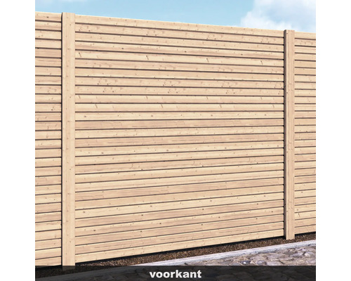 Houten schutting van horizontale planken met palen