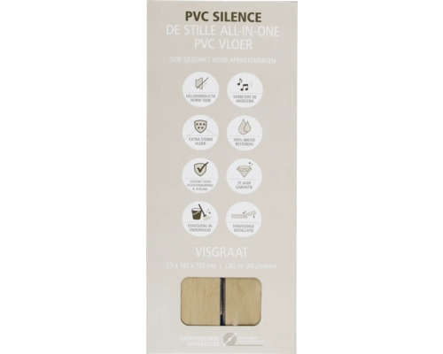PVC Silence All-in-One PVC vloer geschikt voor appartementen met geluidsreductie norm 1008, verbetert de akoestiek, 100% waterbestendig, geschikt voor vloerverwarming en koeling, 25 jaar garantie, eenvoudig in onderhoud en installatie