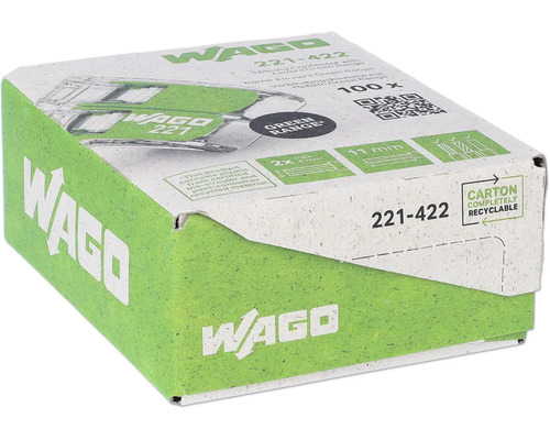 WAGO Verbindingsklem Green 221-422 100 st. Wago 221-422 lasklemmen met hendels, 100 stuks