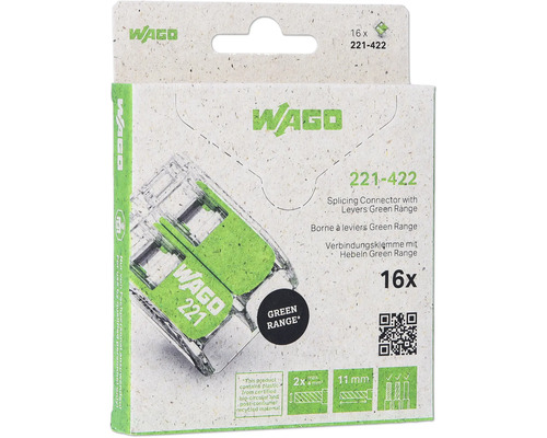 Wago 221-422 verbindingsklemmen met hendel Green Range, 16 stuks