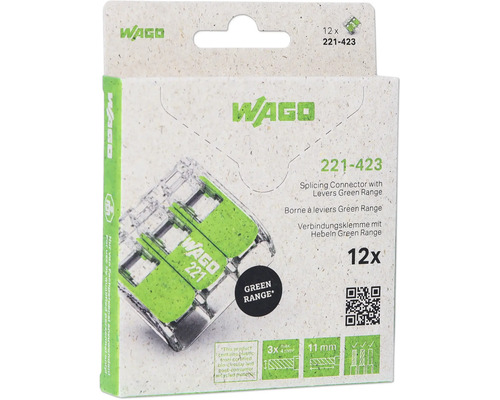 WAGO Verbindingsklem Green 221-423 12 st. Wago 221-423 verbindingsklem met hendels Green Range, 12 stuks