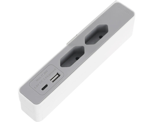 Q-LINK Stekkerdoos 2-voudig 2x EURO + USB-A + USB-C wit-grijs 2 m