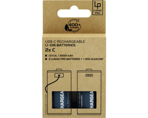 Lumak Pro USB-C oplaadbare Li-ion batterijen, 2 stuks C