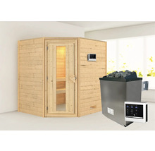 Houten sauna met kachel en bediening