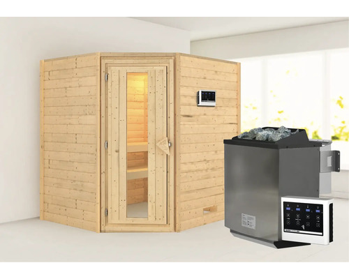 Houten sauna met saunakachel en bediening