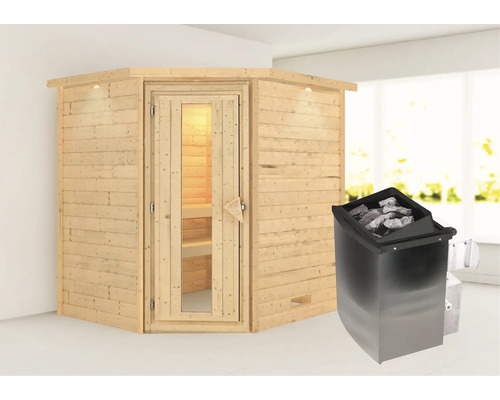 Binnensauna met saunakachel en saunastenen