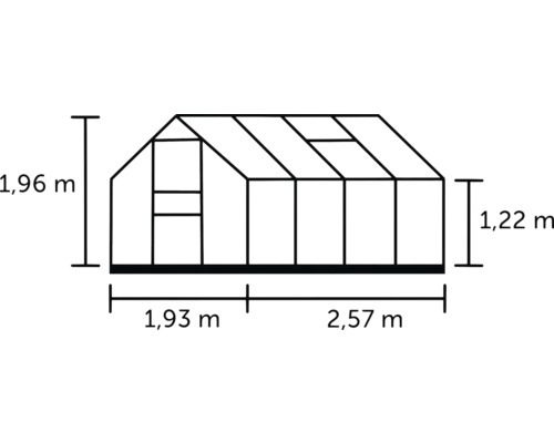 Afmetingen van de kas: 1,96 meter hoog, 1,93 meter en 2,57 meter breed, 1,22 meter zijhoogte