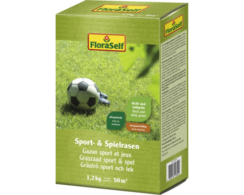 FLORASELF Graszaad sport & spel 1,2 kg 50 m² FloraSelf Sport en speelgazon verpakking met voetbal