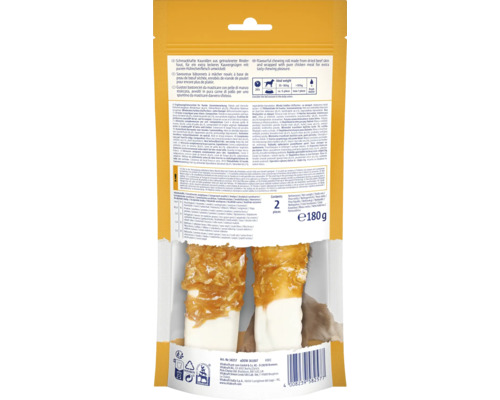 Verpakking met twee hondenkluiven van runderhuid omwikkeld met kippenvlees