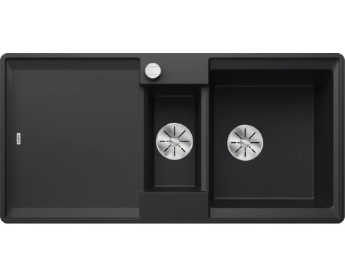 Granieten spoelbak met afdruiprek en twee wasbakken