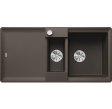 Bruine gootsteen met afdruiprek en twee spoelbakken