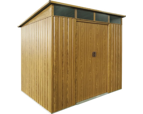 Metalen tuinhuis met houtlook en dubbele deur