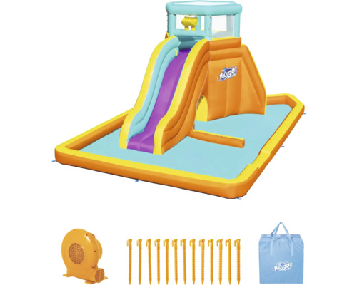 Opblaasbare waterglijbaan met zwembad, ventilator, haringen en draagtas