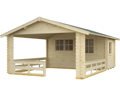 Houten tuinhuis met veranda en ramen